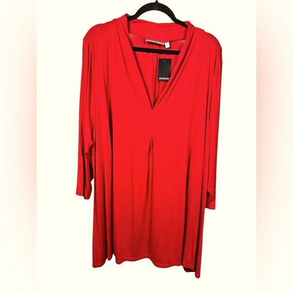 Avenue Tops - NWT AVENUE Plus Size Red V Neck Long Sleeve Tunic - Size 3XL